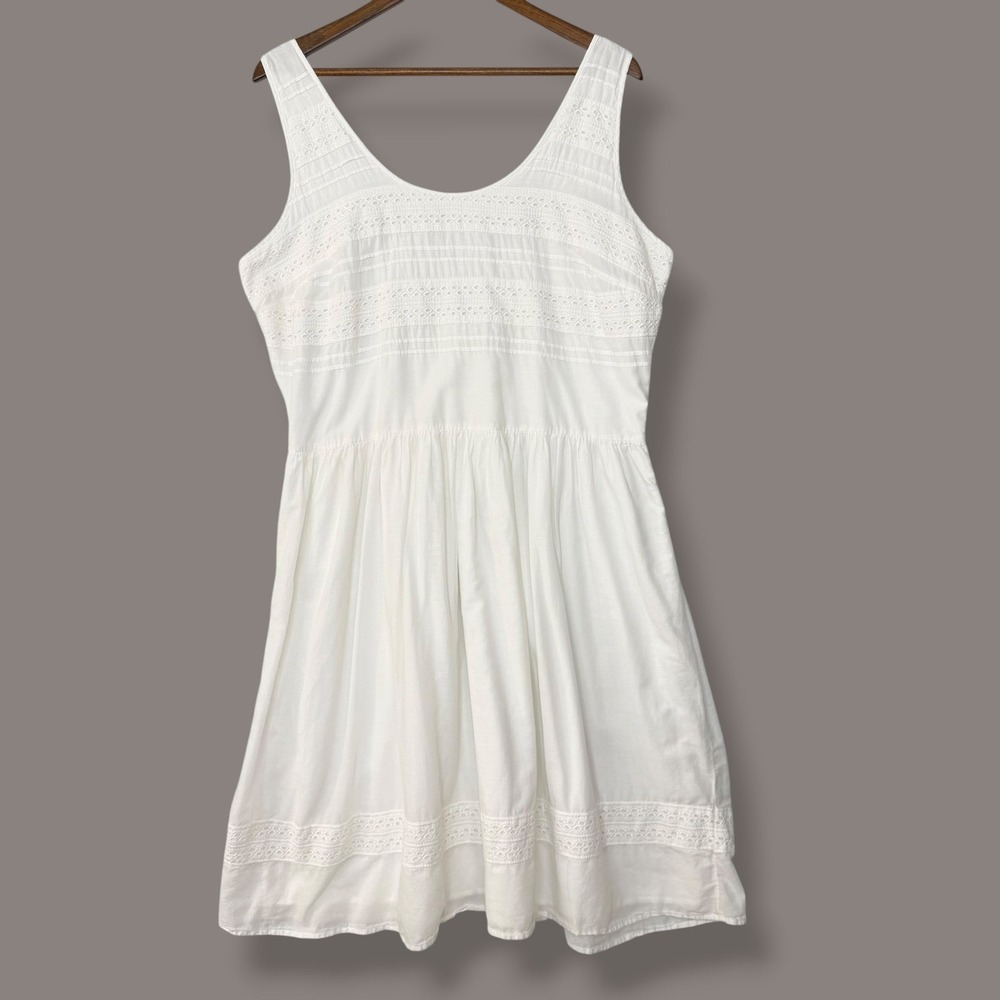 Old Navy Fit Flare Dress XL Tall White 100% Cotton Eyelet Smocked Back Lined - Picture 2 of 16